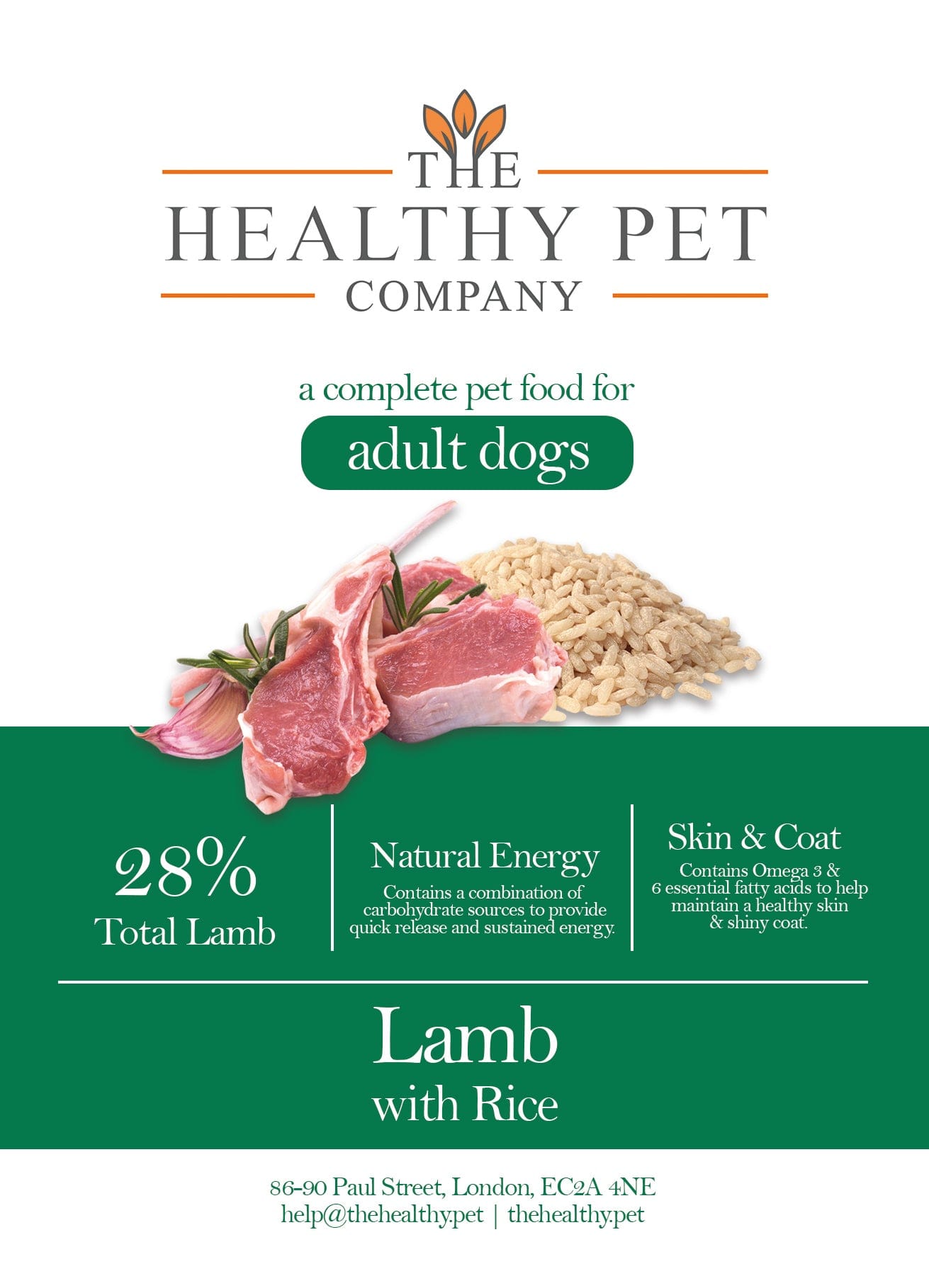 The Healthy Pet Company Complete Meal - Lamb with Rice for Adult Dogs - The Healthy Pet Company